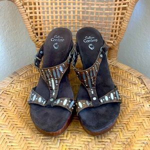 Calleen Cordero Mules, wood sole/heel, size 9